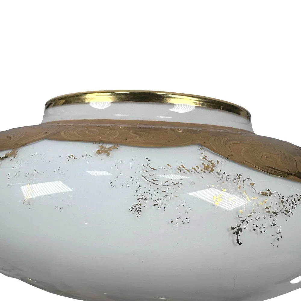 Vintage‎ Empoli Circus Tent Italy White Milk Glass Gold Encrusted Candy Dish Lid